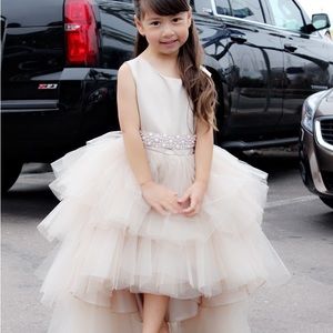 Gorgeous Champagne dress for any special occasion! Detailed belt attached.